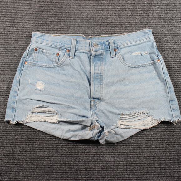 Levi’s Shorts Womens W31 Light Wash 501 High Rise Button Fly Raw Hem - Picture 1 of 6